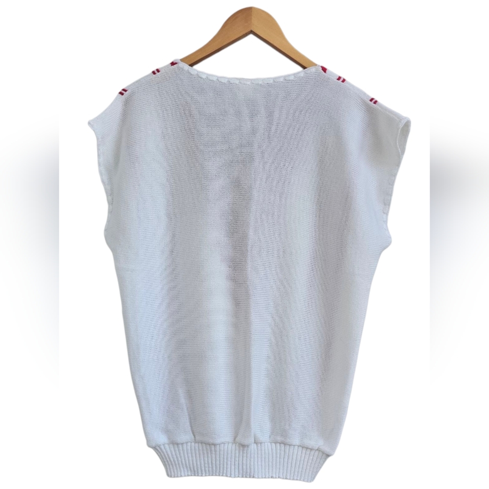 Vintage Alicia White & Red Sleeveless Knit Top 100% Acrylic Excellent Pre-loved - Picture 3 of 11